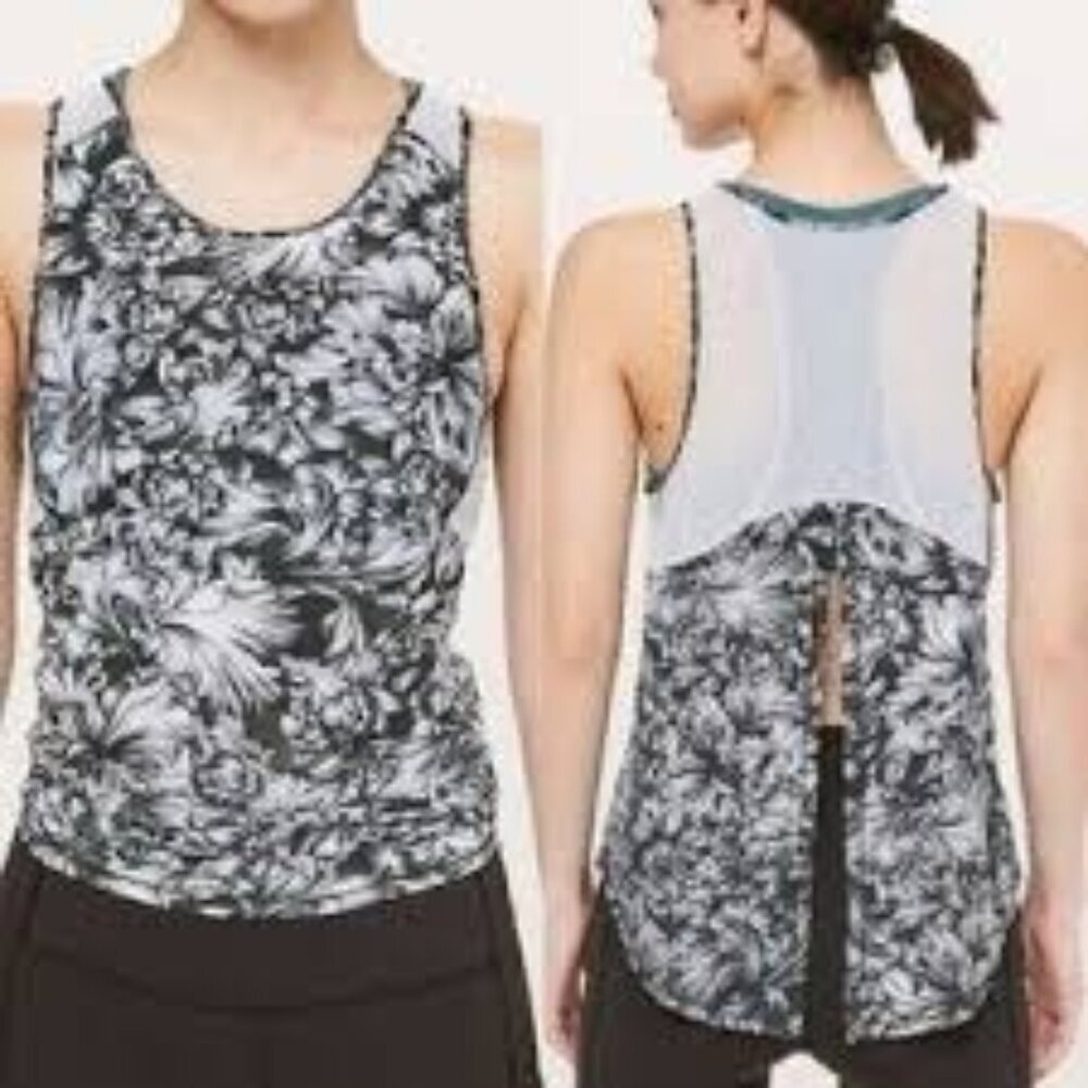 Lululemon Sculpt Tank *Tie Back Night Garden Ice Grey Black Ice Grey size 6